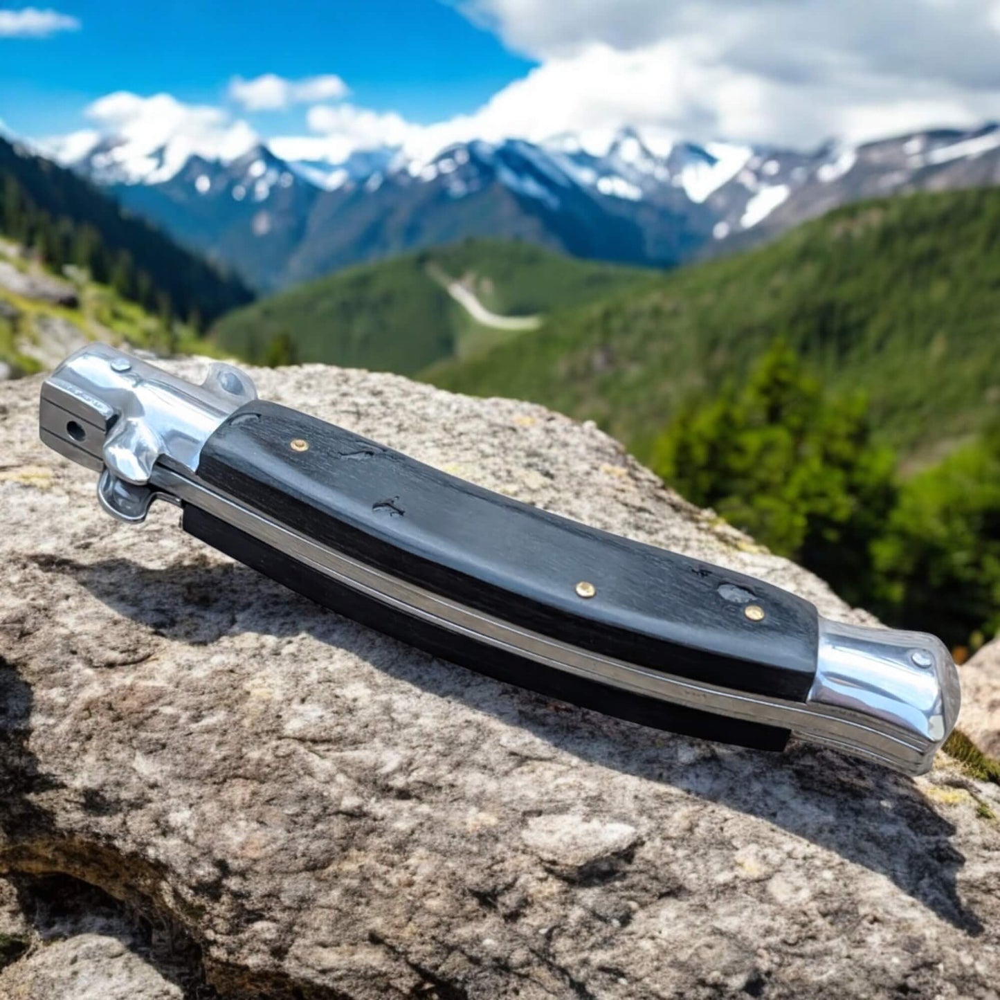 SCHLASS - Couteau de poche automatique Lame Incurvée Noir/Argent - SCHLASS