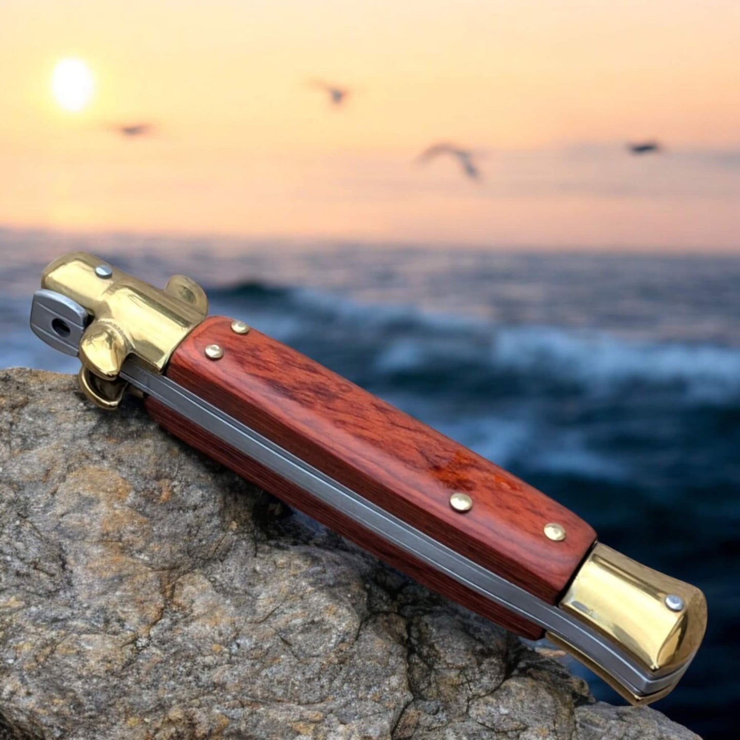 SCHLASS - Couteau de poche automatique Lame Serpentine Marron/Doré - SCHLASS