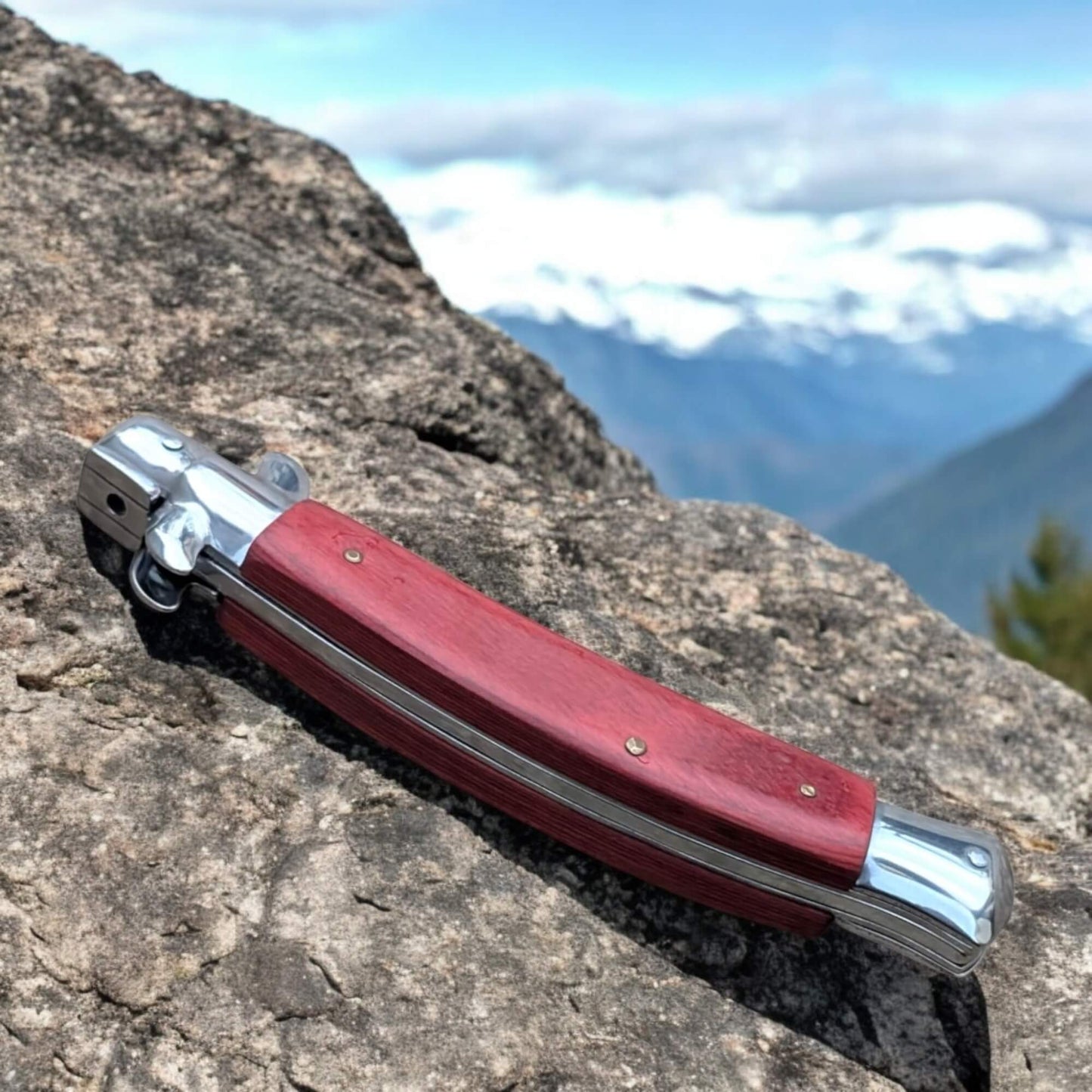 SCHLASS - Couteau de poche automatique Lame Incurvée Marron/Argent - SCHLASS