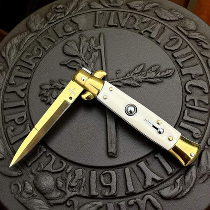 Couteau de poche ouverture automatique blanc doré marque Schlass