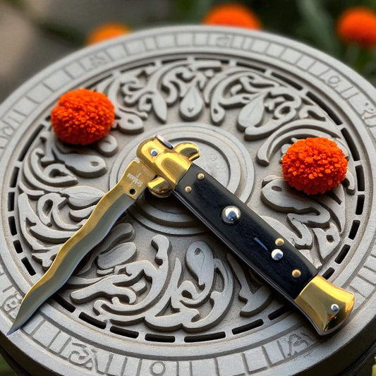 Couteau de poche automatique à cran d'arrêt stiletto Schlass, idée cadeau pour homme, chasseur, randonneur. 