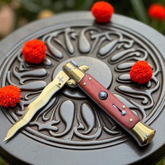 Couteau de poche automatique à cran d'arrêt ouverture rapide marron doré 
