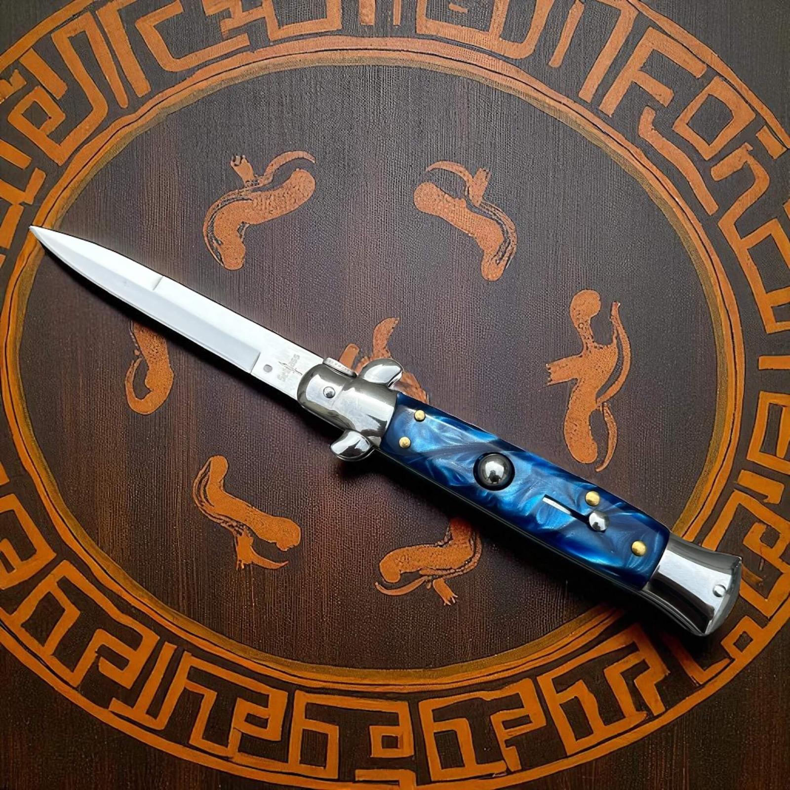 Couteau automatique de poche bleu éjection rapide sécurité optimal marque Schlass