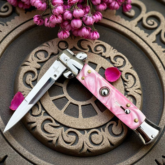 SCHLASS - Couteau de poche automatique à cran d'arrêt Rose/Argent 