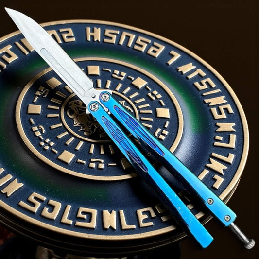 Véritable couteau de poche papillon traditionnel bleu  