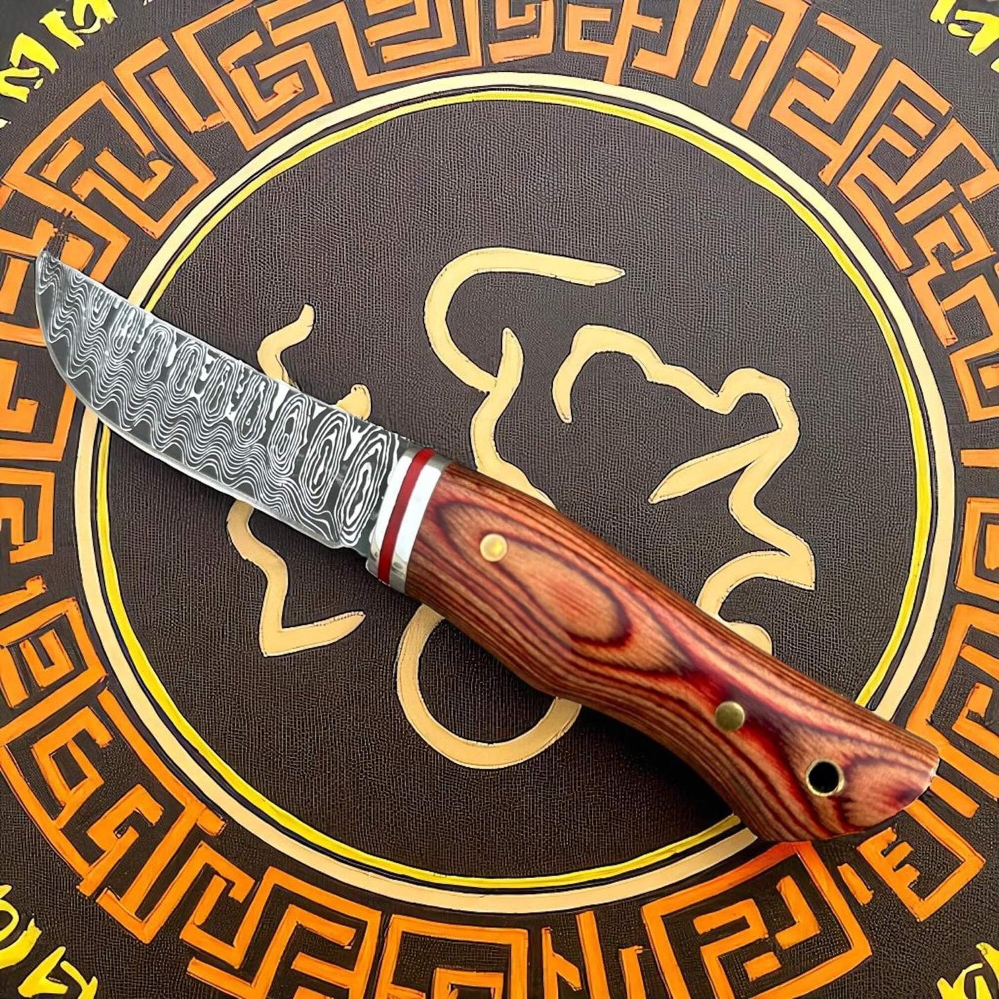 Couteau de poche de survie, edc, chasse en acier damas 