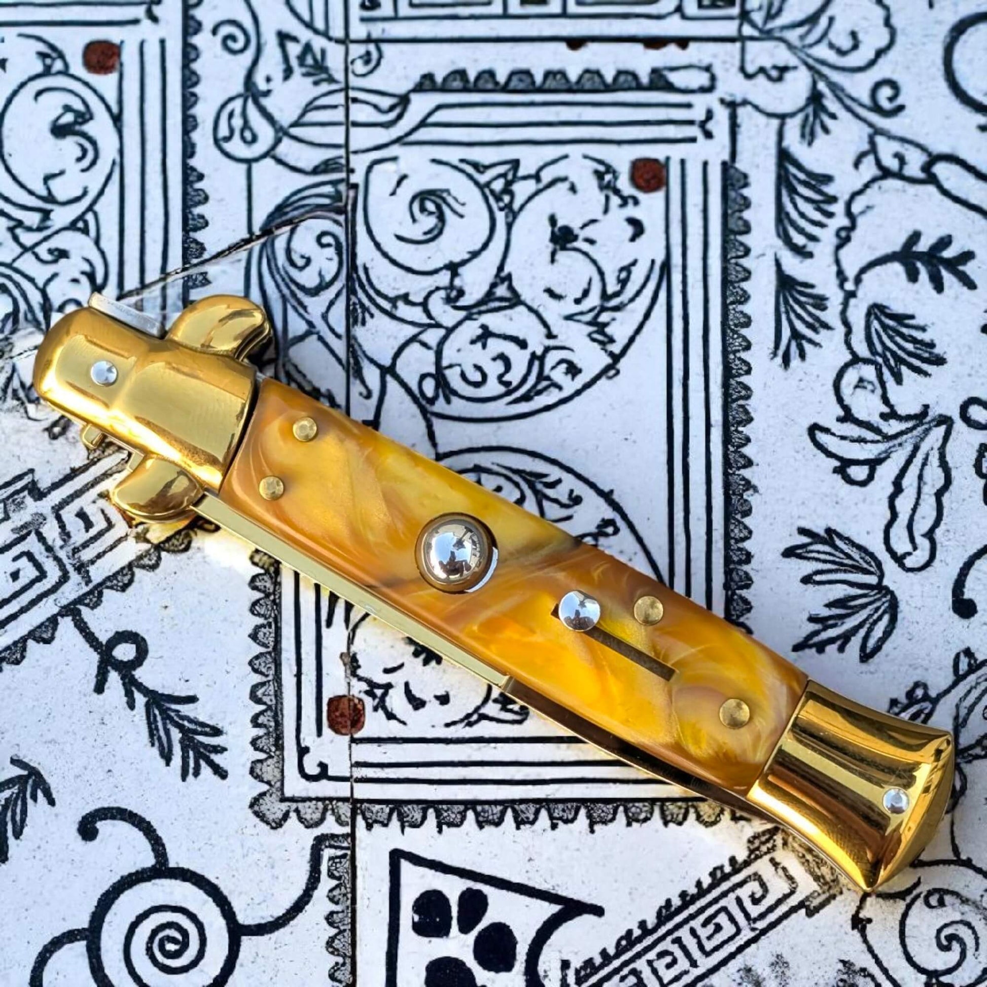 SCHLASS - Couteau de poche automatique cran d'arrêt Jaune/Doré - SCHLASS