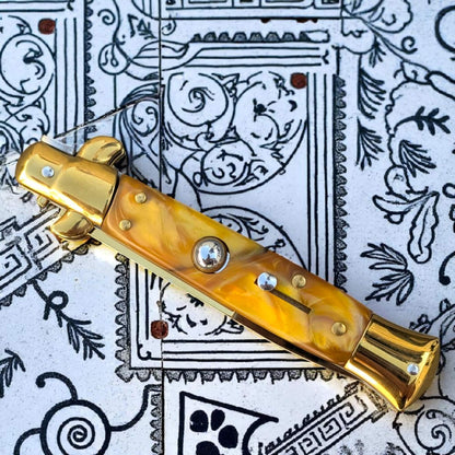 SCHLASS - Couteau de poche automatique cran d'arrêt Jaune/Doré - SCHLASS