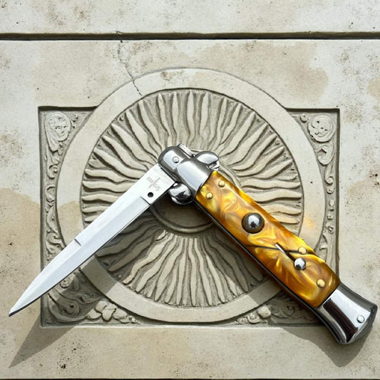 SCHLASS - Couteau de poche automatique cran d'arrêt Jaune/Argent - SCHLASS