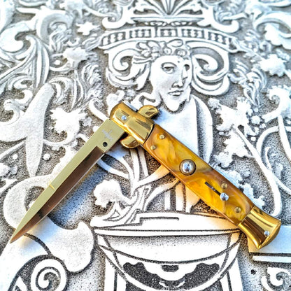 SCHLASS - Couteau de poche automatique cran d'arrêt Jaune/Doré - SCHLASS