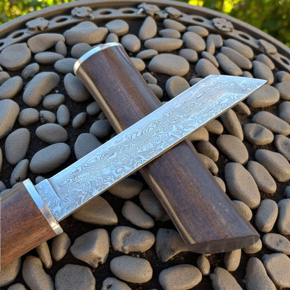 L'Essence - Couteau de poche en bois avec fourreau lame en acier damas