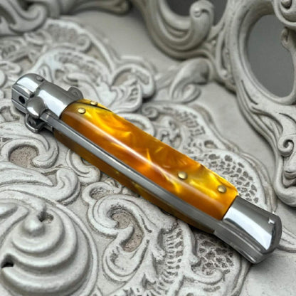 SCHLASS - Couteau de poche automatique cran d'arrêt Jaune/Argent - SCHLASS