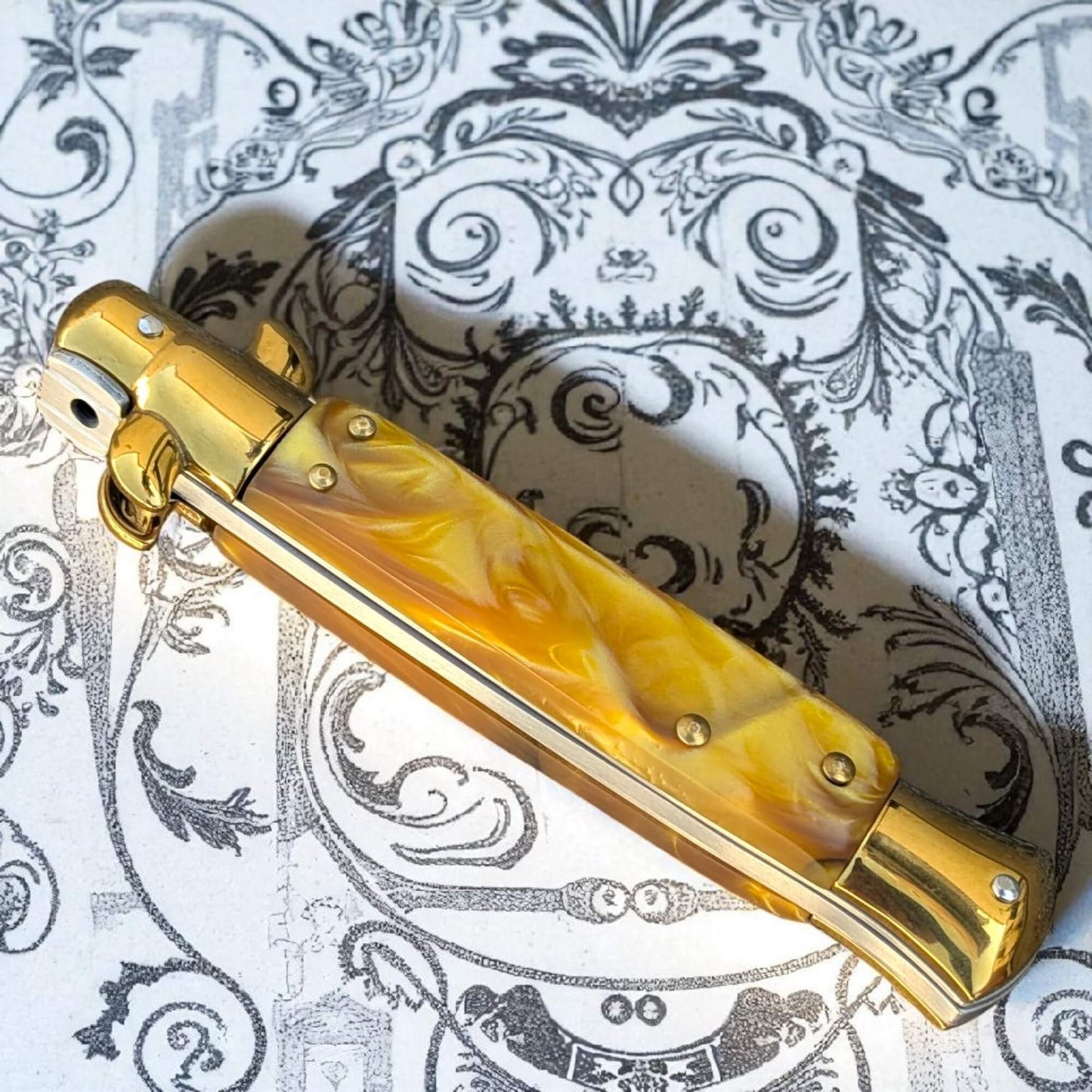 SCHLASS - Couteau de poche automatique cran d'arrêt Jaune/Doré - SCHLASS