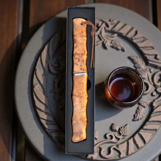 Le Sylvestre - Couteau de poche en bois avec fourreau lame en acier damas