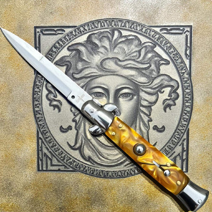 SCHLASS - Couteau de poche automatique cran d'arrêt Jaune/Argent - SCHLASS