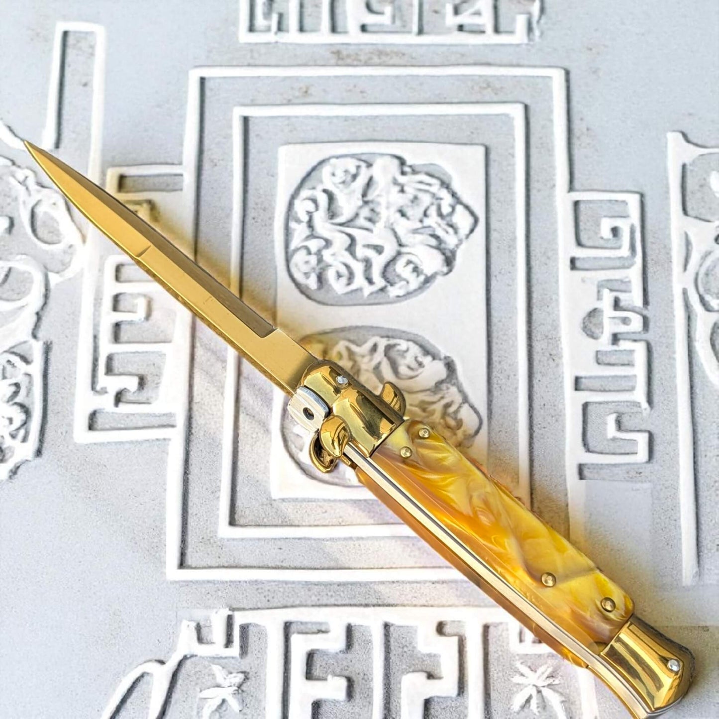 SCHLASS - Couteau de poche automatique cran d'arrêt Jaune/Doré - SCHLASS