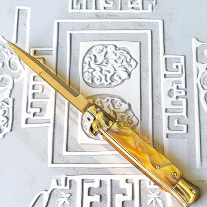 SCHLASS - Couteau de poche automatique cran d'arrêt Jaune/Doré - SCHLASS