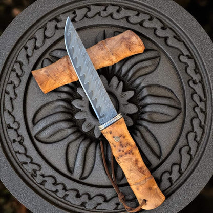 Le Sylvestre - Couteau de poche en bois avec fourreau lame en acier damas - SCHLASS