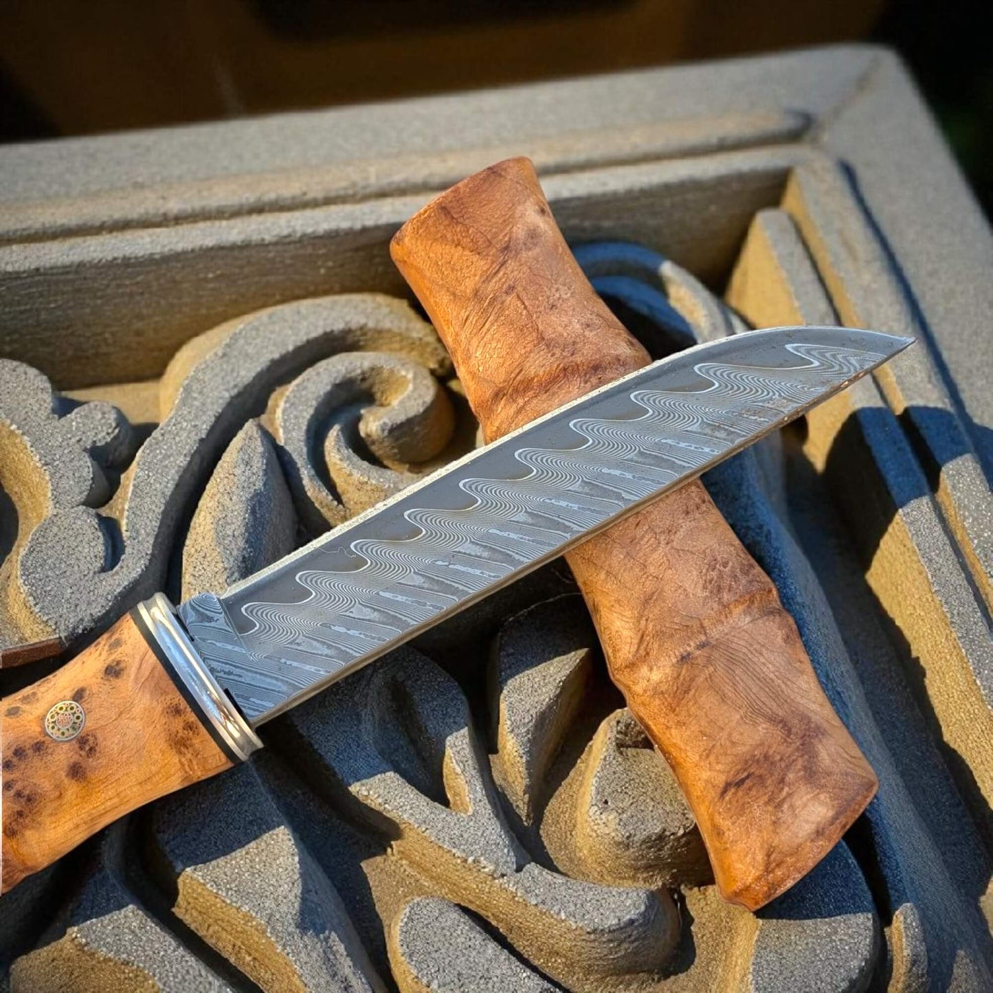 Le Sylvestre - Couteau de poche en bois avec fourreau lame en acier damas - SCHLASS