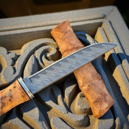 Le Sylvestre - Couteau de poche en bois avec fourreau lame en acier damas - SCHLASS